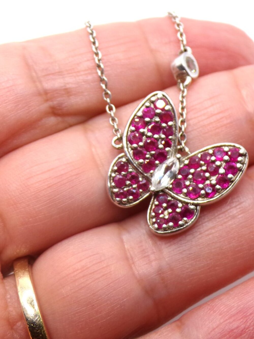 Chuck Clemency NYII Burmese Ruby Butterfly Pendant Necklace – 925 Sterling Silve